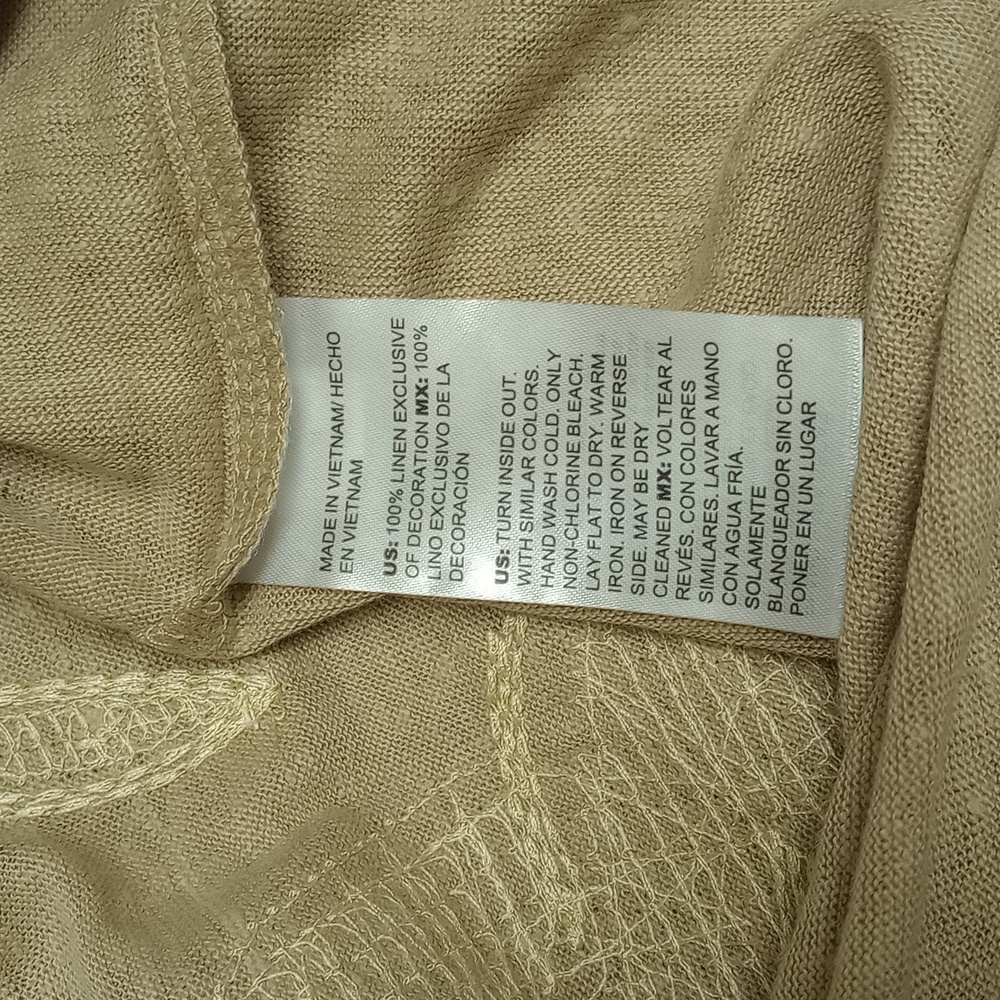 🆕 CHICO'S TAN BEIGE LINEN SHORT SLEEVE WOMEN'S SHIRT WITH FLORAL SEQUIN DESIGNS - Picture 8 of 9